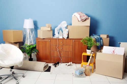 Removal team preparing to move items in a London street