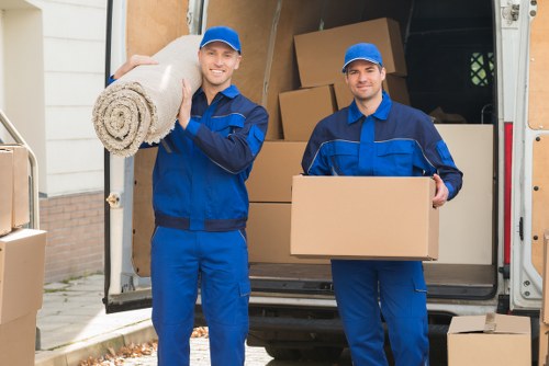 Packed boxes and furniture prepared for a home removal in London