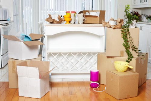 Moving van and boxes prepared for a house removal job in London